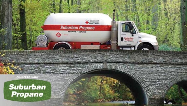Suburban Propane bobtail truck on bridge