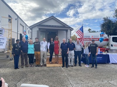Representatives from Lyman High School JROTC, Cornerstone Design Build, Operation Tiny Home, Suburban Propane, and grant recipient Frederic Rosario.